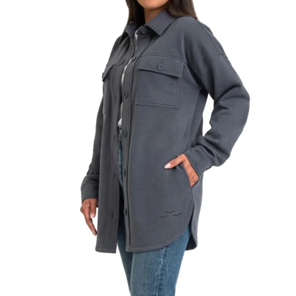 LAZYPANTS- Stylish Gray Button-Up Shacket - Picture 4 of 13